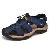 Genuine Leather Men's Shoes Summer Sandals Slippers Mart Lion Blue7239 6.5 