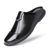 Men's Mules Shoes Genuine Leather Slippers Casual Hollow Out Moccasins Slip on Loafers Driving Breathable Mart Lion   