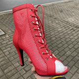 High Heels Hollow Mesh Sandals Summer Trend Comfort Peep Toe Boots Stilettos Jazz Dance Female Shoes Mart Lion   