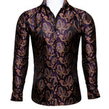 Barry Wang Luxury Red Paisley Silk Shirts Men's Long Sleeve Casual Flower Shirts Designer Fit Dress MartLion   