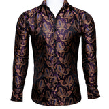 Barry Wang Gold Rose Paisley Silk Shirt Men's Long Sleeve Casual Flower Shirts Designer Fit Dress MartLion CY-0027 S 