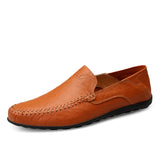 Spring Summer Men's Breathable Casual Shoes Genuine Leather Loafers Non-slip Boat Moccasins Mart Lion Red-brown 6.5 
