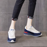 Women's Sneakers Leather Casual Shoes Sports Gym Walking Female Footwear Beige Blue Vulcanize Flats Mart Lion   