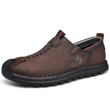 Men's Shoes Split Leather Casual Driving Moccasins Slip On Loafers Flat Mart Lion Dark Brown Slip-On 6.5 