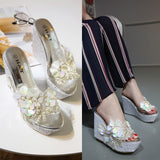 Summer Slippers Flower Decoration Platform Wedges Sandals Women High Heels Female Flip Flop Shoes Mart Lion   