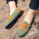 Canvas Leather Shoes Men's Casual Luxury Brand Handmade Penny Loafers Slip On Flats Driving Dress White Green Moccasins MartLion   