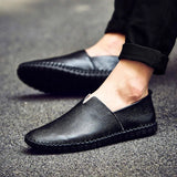 White Loafers Men's Dress Shoes Real leather Moccasin Solid Black Hand-stitched Casual Sneakers Mart Lion   