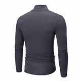 Autumn Winter Men's Solid Color Turtleneck T Shirts Slim Long Sleeve Black White Tops MartLion   