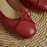 Genuine Leather Women Shoes Butterfly-knot Spring and Autumn Pumps Slip-On Casual Chunky Heel MartLion   