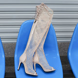  Women Summer Cool Net Boots Overknees Beige Ballroom Dancing Shoes Comfort Open Toe Gladiator Mesh Sandals Mart Lion - Mart Lion