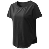 Women Crop Top Yoga Solid Short Sleeve Sport T-Shirt Loose Fitness Top Gym Seamless Basic Casual Running Top Training Shirt Mart Lion Black S 