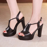 Block Heel Platform Sandals Women Wedding Shoes Summer T Strap High Heels Ladies OL Office MartLion   