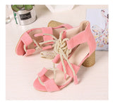  Summer Ladies Sandals Lace Up Gladiator High Heels Party Wedding Shoes Lace Up Thick Heel Mart Lion - Mart Lion