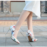 Shallow Pointed Toe Cartoon Print Stilettos Pumps Women Wedding Shoes Spring High Heels office MartLion   