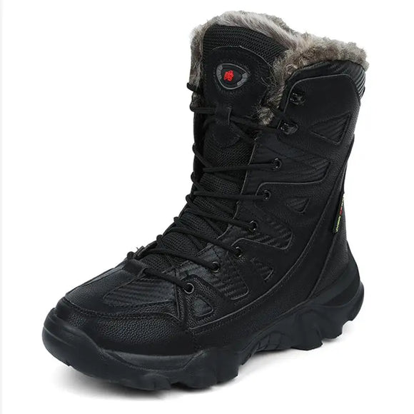 Winter Waterproof Men's Boots Plush Super Warm Snow sneakers Ankle Outdoor Desert Combat Army Hombre MartLion Black 12 