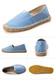 Men's Espadrilles Patchwork Slip on Summer Shoes Loafers Breathable Canvas Jute Wrapped Black Stripe Mart Lion   