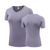 Fitness Women's Shirts Quick Drying T Shirt Elastic Yoga Sport Tights Gym Running Tops Short Sleeve Tees Blouses Jersey camisole MartLion V neck-dusty purple S 
