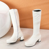 Women High Keen Boots Patent Leather Waterproof Knee High White Red Party Fetish Shoes Autumn Winter MartLion   