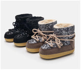 Children Snow Boots Real Fur Winter Warm Plush Boys Sequins Shoes No-Slip Girls Sneakers Kids Ankle Mart Lion   