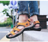 Leather sandals cowhide men's shoes summer beach slippers outdoor leisure Mart Lion   