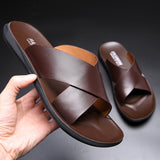 designer Summer Men's Sandals Genuine Leather Simple Slipper Cool Beach Shoes Mart Lion   