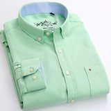 Men's Long Sleeve Solid Oxford Shirt Single Patch Pocket Simple Design Casual Standard-fit Button-down Collar Shirts Mart Lion Apple Green 39 