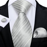 Gray Striped Paisley Silk Ties For Men's Wedding Accessories 8cm Neck Tie Pocket Square Cufflinks Gift MartLion SJT-7406  