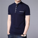 Summer Short Sleeve Men's T Shirt Slim Fit Stand Collar Tops Tees Cotton Casual Clothing Mart Lion Navy Blue M 