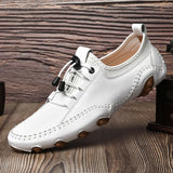 Casual Shoes Men's Genuine Leather Sneakers Summer Breathable Driving White Flats Trainers Mart Lion   
