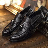 Men's Crocodile Grain classic Tessels Moccasins Genuine Leather Casual Loafers Flats Shoes Mart Lion Black 6 