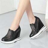 Summer Pumps Shoes Women Genuine Leather Wedges High Heel Ankle Boots Female Breathable Mesh Sneakers Casual MartLion   