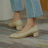 Genuine Leather Women Shoes Butterfly-knot Spring and Autumn Pumps Slip-On Casual Chunky Heel MartLion   