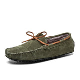 Winter Warm Casual Shoes Men's Loafers With Fur Suede Leather Driving Shoes Designer MartLion green 10 