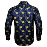 Barry Wang Gold Rose Paisley Silk Shirt Men's Long Sleeve Casual Flower Shirts Designer Fit Dress MartLion   