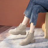 Suede Genuine Leather Ankle Boots Women Flat Platform Ladies Shoes Autumn Winter Combat Motorcycle Mart Lion   