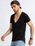 Deep V Neck T Shirt Men's Invisible Undershirt Low Cut Vneck Wide Vee Tee Model Scoop Hem Slim Fit Short Sleeve Mart Lion   