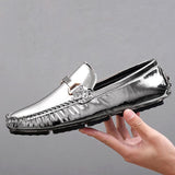Fotwear Men's Loafers Silver Wedding Loafer Shoes Slip On Leather Casual Breathable Driving Mart Lion Silver 6 