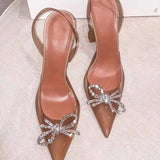 Rhinestones Bowknot Women Pumps clear PVC High heels Jelly Shoes Summer Ladies Wedding Bridal MartLion Khaki 35 