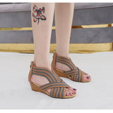  Summer Ladies Sandals Casual Bag Heel Wedge Zipper Roman Shoes Ladies Fish Mouth Open Mart Lion - Mart Lion