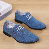 Men's Classic Shoes Dress Korea Pointed Toe Lace-Up Formal Wedding Blue Hemp Mart Lion   