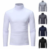 Autumn Winter Men's Solid Color Turtleneck T Shirts Slim Long Sleeve Black White Tops MartLion   