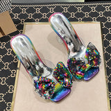 Transparent PVC Crystal Clear Heeled Women Slippers Fish Scales Bow High Heels Female Mules Slides Summer Sandals Shoes Mart Lion   