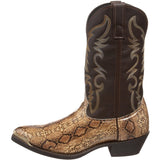 Retro Men's Women Boots Golden Head Snake Skin Faux Leather Winter Embroidered Western Cowboy Unisex Footwear Mart Lion   