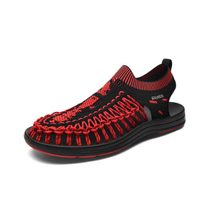 Summer Handmade Weaving Men's Sandals Design Outdoor Casual Beach Breathable Soft Non-slip Mesh Slippers MartLion black red 10 