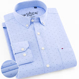 Men's Regular-Fit Long-Sleeve Sturdy Knit Oxford Tops Shirt Plaid Striped Embroidered Pocket Button-down Casual Versatile Mart Lion Blue Print 41 