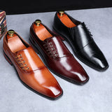 Men's Leather Shoes Style Formal Dress Wedding Red Wine British Style Office Lace-Up Leather Loafers MartLion   