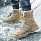 Warm Men's Military Boots Waterproof Leather Combat Plush Winter Snow Outdoor Army Anti-Slip Desert Mart Lion   