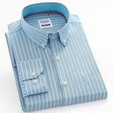 Men's Casual Long Sleeve Woven Button Down Shirt Single Patch Pocket Standard-fit Plaid Striped Cotton Oxford Shirts MartLion 8186-12 38 
