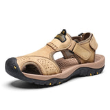 Summer Genuine Leather Outdoor Men's Shoes Sandals Casual Beach Sneakers Mart Lion Khaki 6.5 