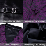 4PC Men's Silk Vest Party Wedding Purple Paisley Solid Floral Waistcoat Vest Pocket Square Tie Slim Suit Set Barry Wang Mart Lion   